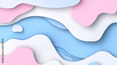 Abstract Paper Cut Background with Pastel Colors and Wavy Shapes