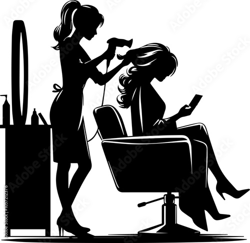 silhouette of a woman"s hair salon