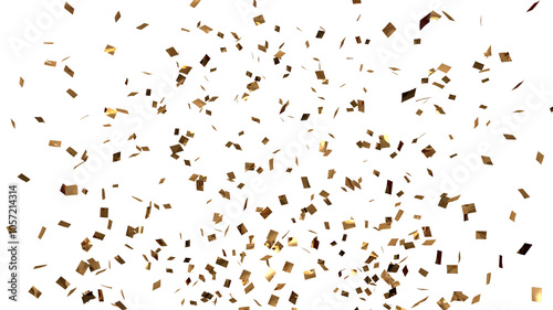 Gold confetti falling for party festive on transparent background