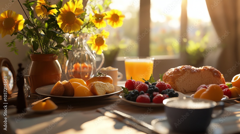 table with fresh, much, delicious breakfast table with fresh, much, delicious breakfast