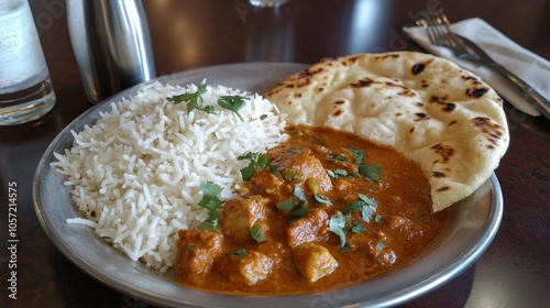 Pub Curry with Rice and Naan - flavorful curry served with rice and warm naan bread