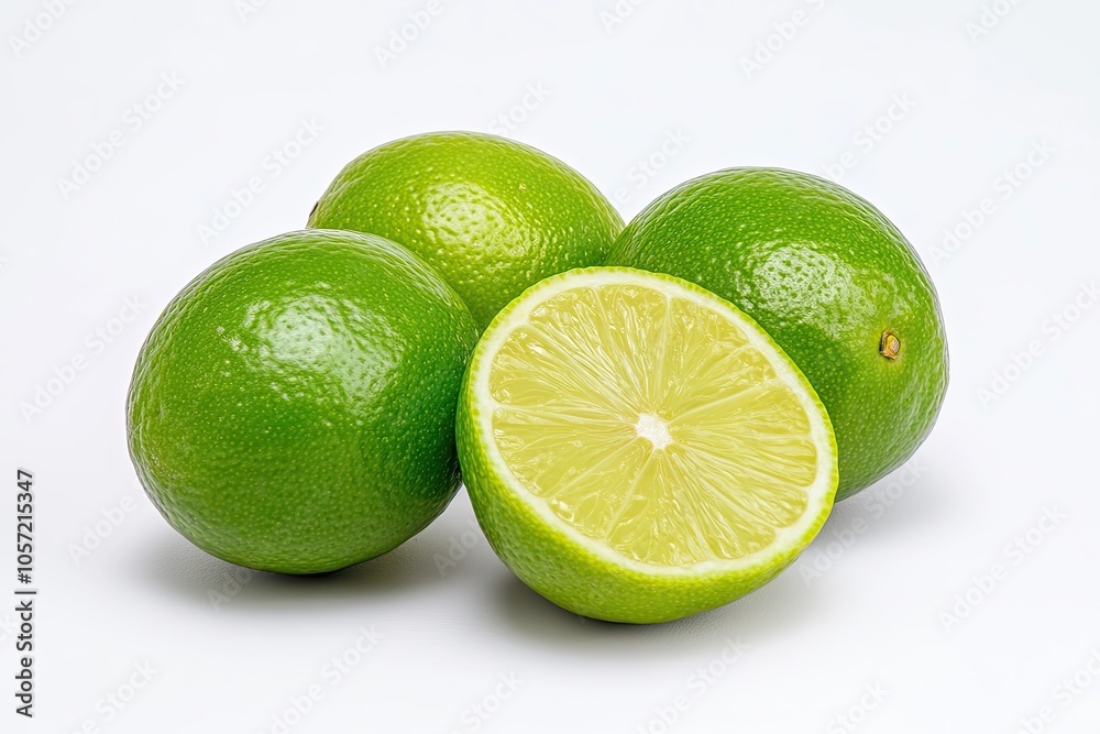 Fresh whole and sliced limes on white background Fresh whole and sliced limes on white background