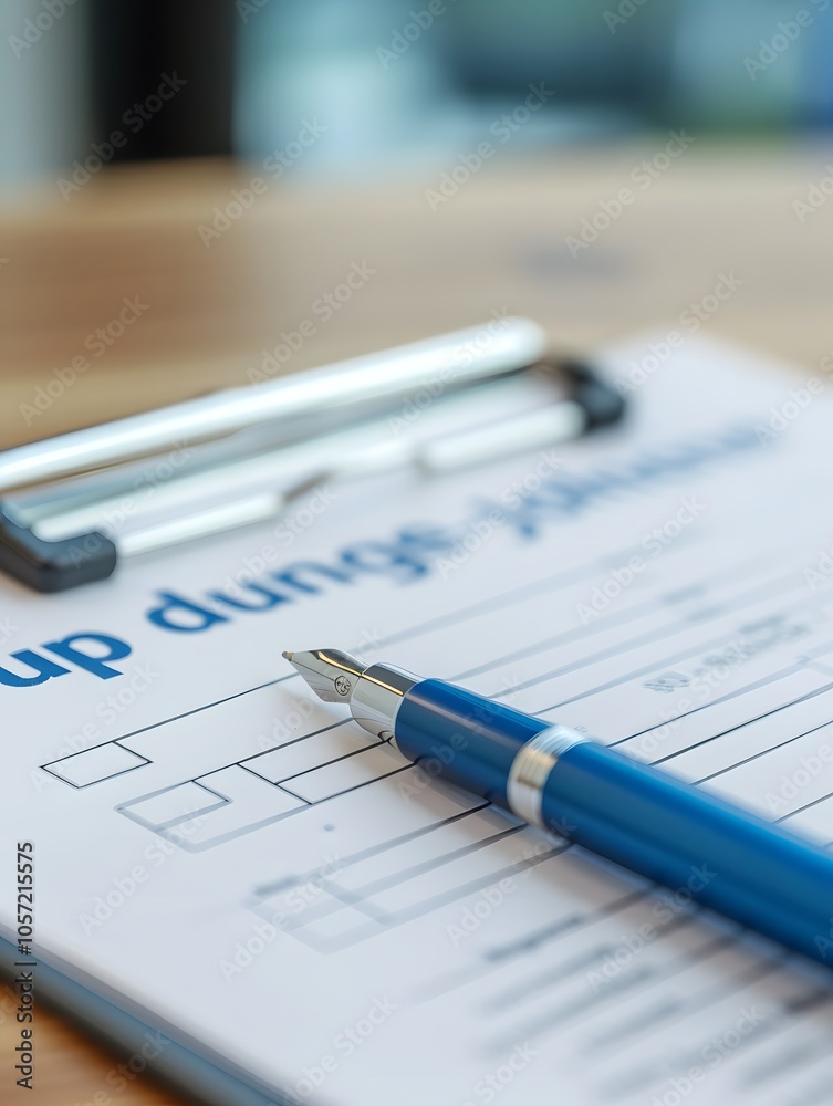 Close-up of a detailed job application form neatly filled out on a clean desk, with a pen resting beside it. Career planning, IT, finance, medical,employment, recruitment, professional documentation Close-up of a detailed job application form neatly filled out on a clean desk, with a pen resting beside it. Career planning, IT, finance, medical,employment, recruitment, professional documentation