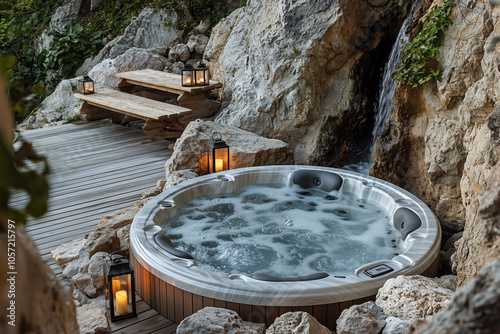 Outdoor Jacuzzi in a secluded rocky alcove photo