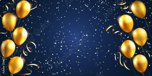 Gold balloons and glitter background