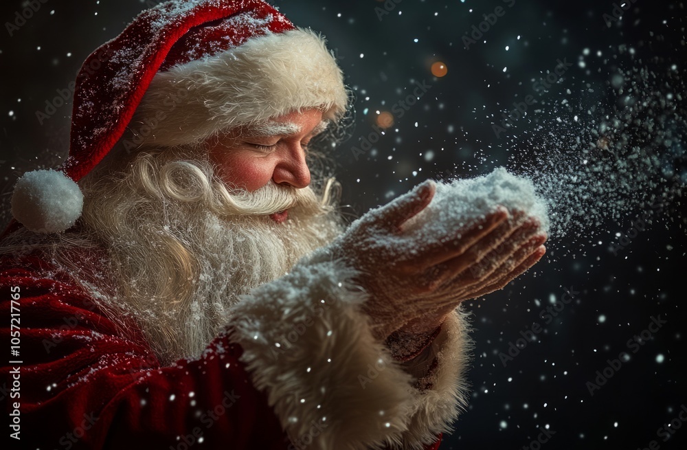 Side view of Santa Claus blowing snow Side view of Santa Claus blowing snow