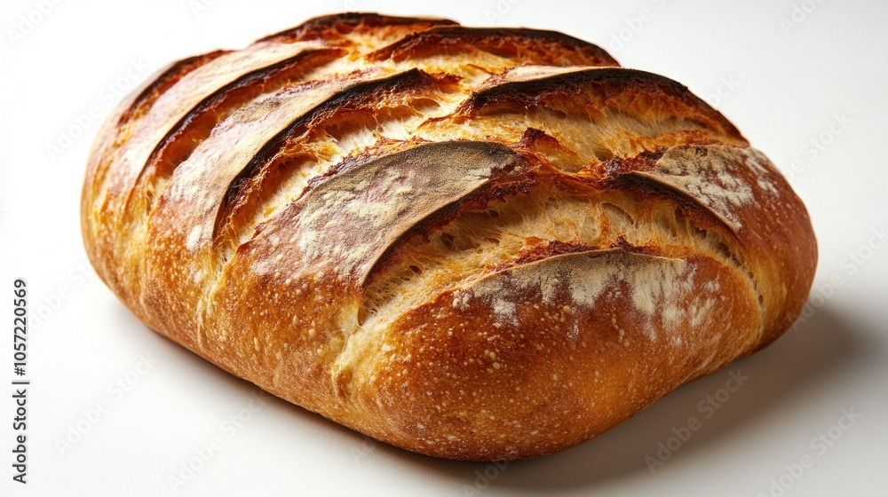 A freshly baked loaf of artisanal bread with a golden crust. A freshly baked loaf of artisanal bread with a golden crust.