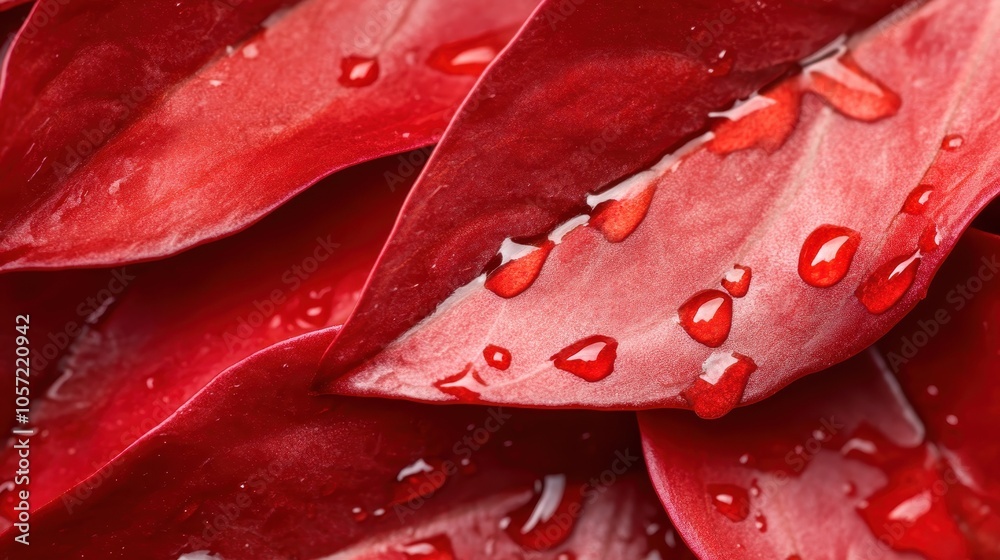 A detailed close-up shot featuring vivid, red leaves adorned with glistening water droplets. The sharp contrasts and rich textures highlight the beauty of nature. A detailed close-up shot featuring vivid, red leaves adorned with glistening water droplets. The sharp contrasts and rich textures highlight the beauty of nature.