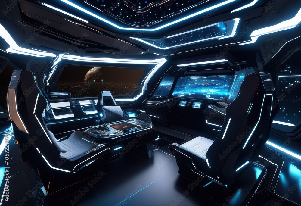 futuristic spaceship interior featuring sleek illuminated controls high tech displays bathed soft ambient light, technology, lights, illumination, advanced