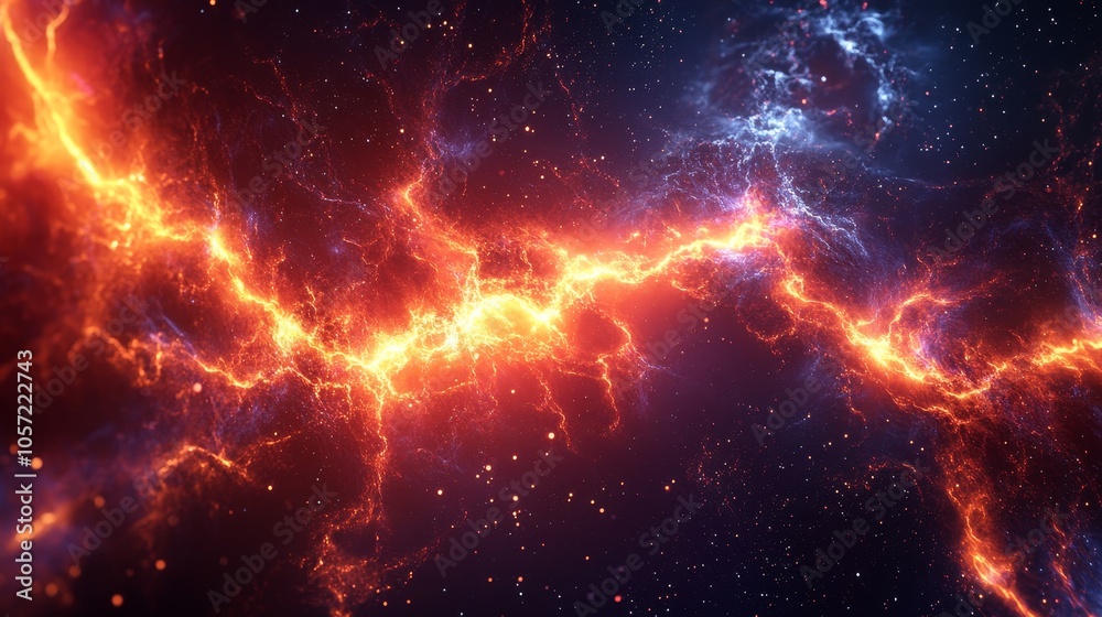 A bright orange and blue space with a lot of stars and a lot of fire A bright orange and blue space with a lot of stars and a lot of fire