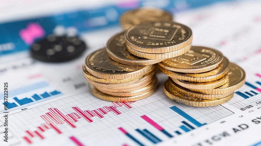 Gold Coins on Stock Market Graph Financial Investment Concept Business Success Gold Coins on Stock Market Graph Financial Investment Concept Business Success