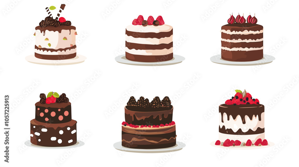 Dessert, cake isometric flat icon collection birthday fruit cakes vector illustration set Dessert, cake isometric flat icon collection birthday fruit cakes vector illustration set