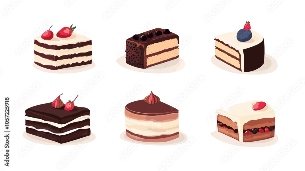 Dessert, cake isometric flat icon collection birthday fruit cakes vector illustration set Dessert, cake isometric flat icon collection birthday fruit cakes vector illustration set