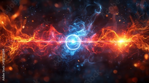 Two particles ready to collide.Particles collision Astrophysics concept.