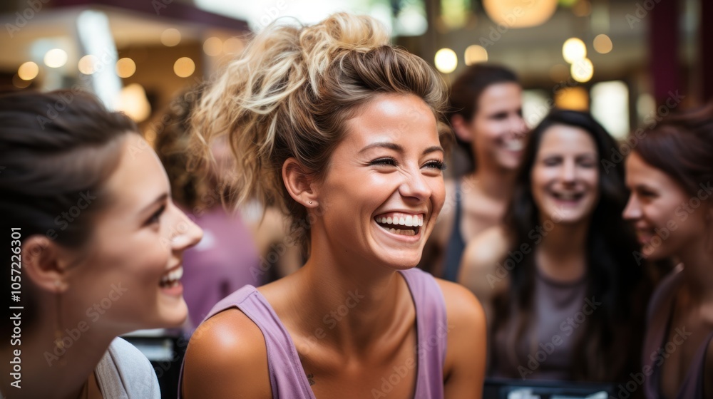 A group of women laughing together, capturing joy and camaraderie in a social setting. A group of women laughing together, capturing joy and camaraderie in a social setting.