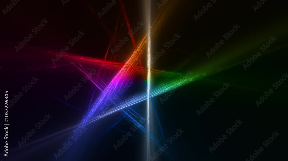 farbenfrohe leuchtende symmetrische abstrakte Grafik, Technologie, Neonlicht, bunt, eckig, sternenförmig, eckig,  regenogenfarben