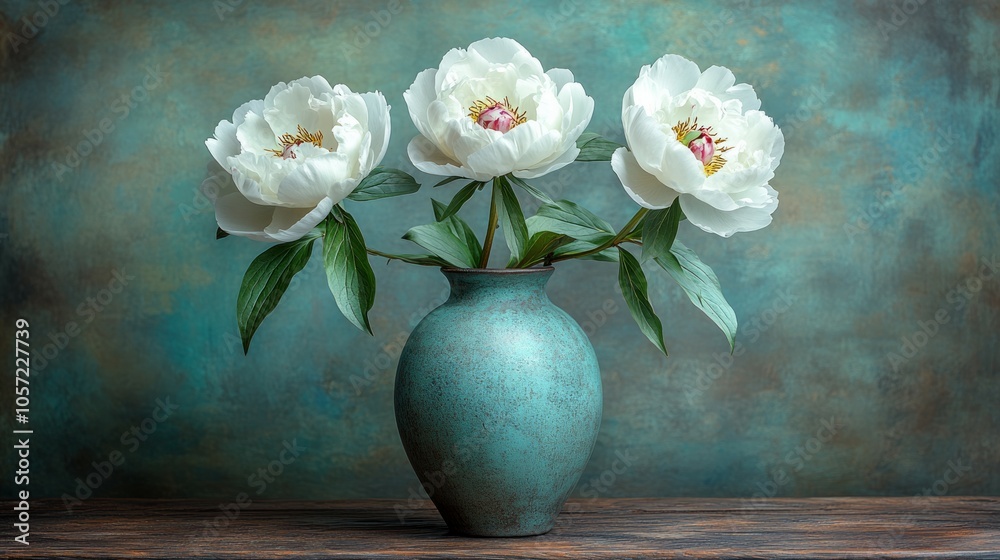 Obraz premium oft white peonies, positioned on a wooden table