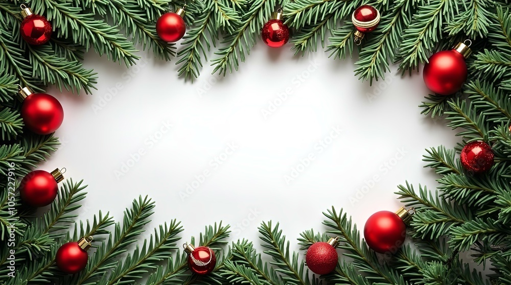 Christmas Tree Decoration Frame with Fir Branches and Balls for Holiday Celebration Christmas Tree Decoration Frame with Fir Branches and Balls for Holiday Celebration
