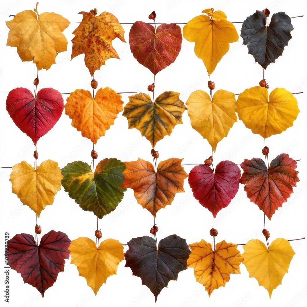 Obraz premium Colorful Autumn Leaves in Heart Shape Garland