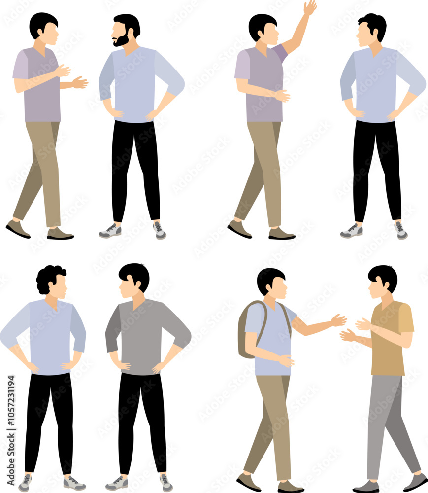 Vector people. Male character.Several men are talking to each other. Modern man with light skin. Vector people. Male character.Several men are talking to each other. Modern man with light skin.