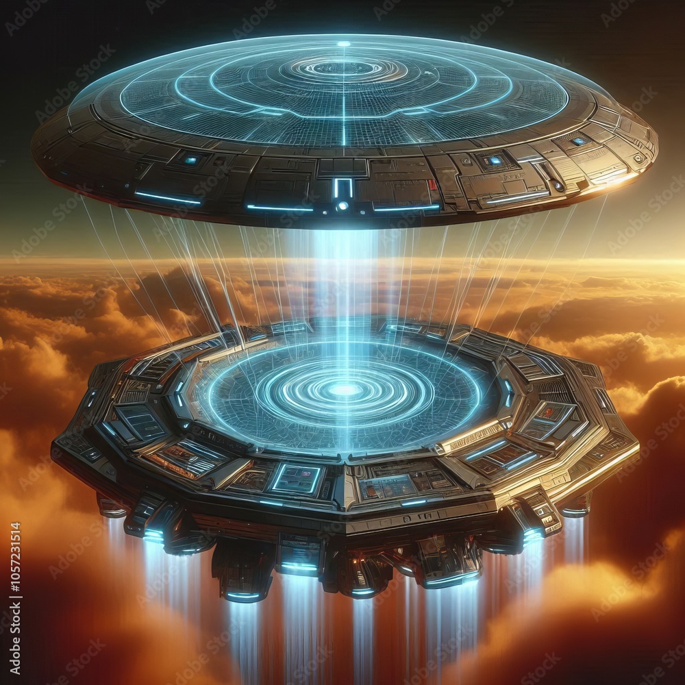 Hovering platform with energy shield ; Hovering platform with energy shield ;