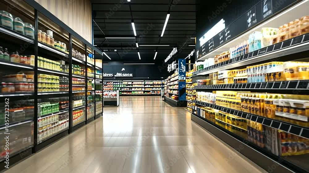 A well-organized supermarket aisle where every product has its place. From snacks to canned goods, the shelves are meticulously arranged A well-organized supermarket aisle where every product has its place. From snacks to canned goods, the shelves are meticulously arranged
