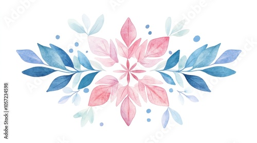 Intricate snowflake symmetrical patterns watercolor illustration, Winter themes