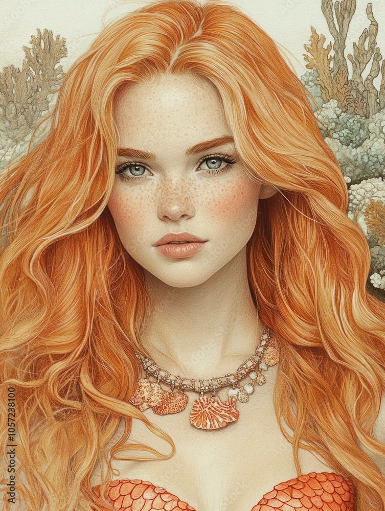 Fototapeta premium A Portrait of a Young Woman with Red Hair and Freckles