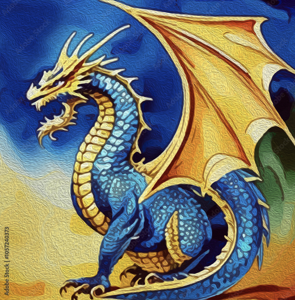 Fototapeta premium Dragon . Chinese banner, happy new year poster. Oil painting