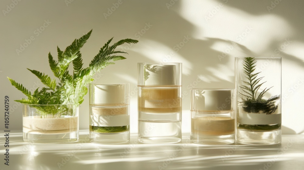 Organic cosmetic packaging in transparent glass, environmentally conscious design