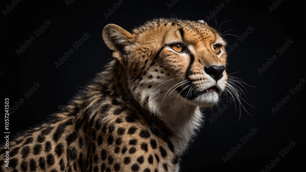 A close-up portrait of a cheetah showcasing its distinct features and patterns. A close-up portrait of a cheetah showcasing its distinct features and patterns.