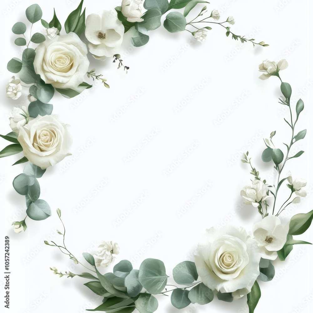 Fototapeta premium Elegant White Roses with Eucalyptus Arrangement