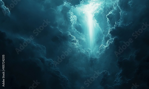 Wallpaper Mural A dramatic scene of a glowing light breaking through dark clouds, symbolizing hope and illumination in the depths of darkness Torontodigital.ca