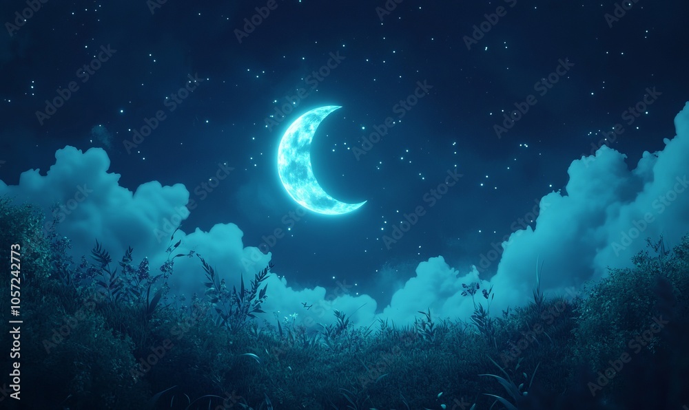 A glowing moon illuminates the night sky, creating a surreal and dreamlike atmosphere perfect for cosmic themes A glowing moon illuminates the night sky, creating a surreal and dreamlike atmosphere perfect for cosmic themes