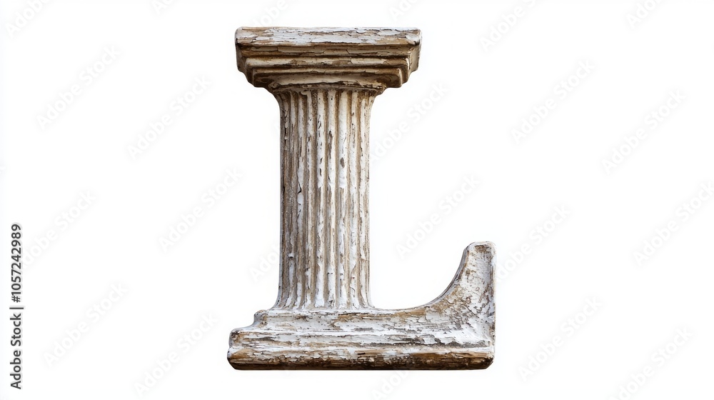 antique letter L, designed with intricate column textures, captures a timeless elegance. Its realistic details stand out against a stark white backdrop, evoking a sense of classical artistry. antique letter L, designed with intricate column textures, captures a timeless elegance. Its realistic details stand out against a stark white backdrop, evoking a sense of classical artistry.