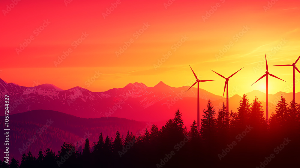Turbines near a vibrant forest, showcasing sustainable infrastructure integrated into eco-friendly landscapes Turbines near a vibrant forest, showcasing sustainable infrastructure integrated into eco-friendly landscapes