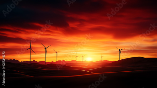 Electric turbines on coastal dunes, sustainable and eco-friendly energy in fragile natural landscapes photo