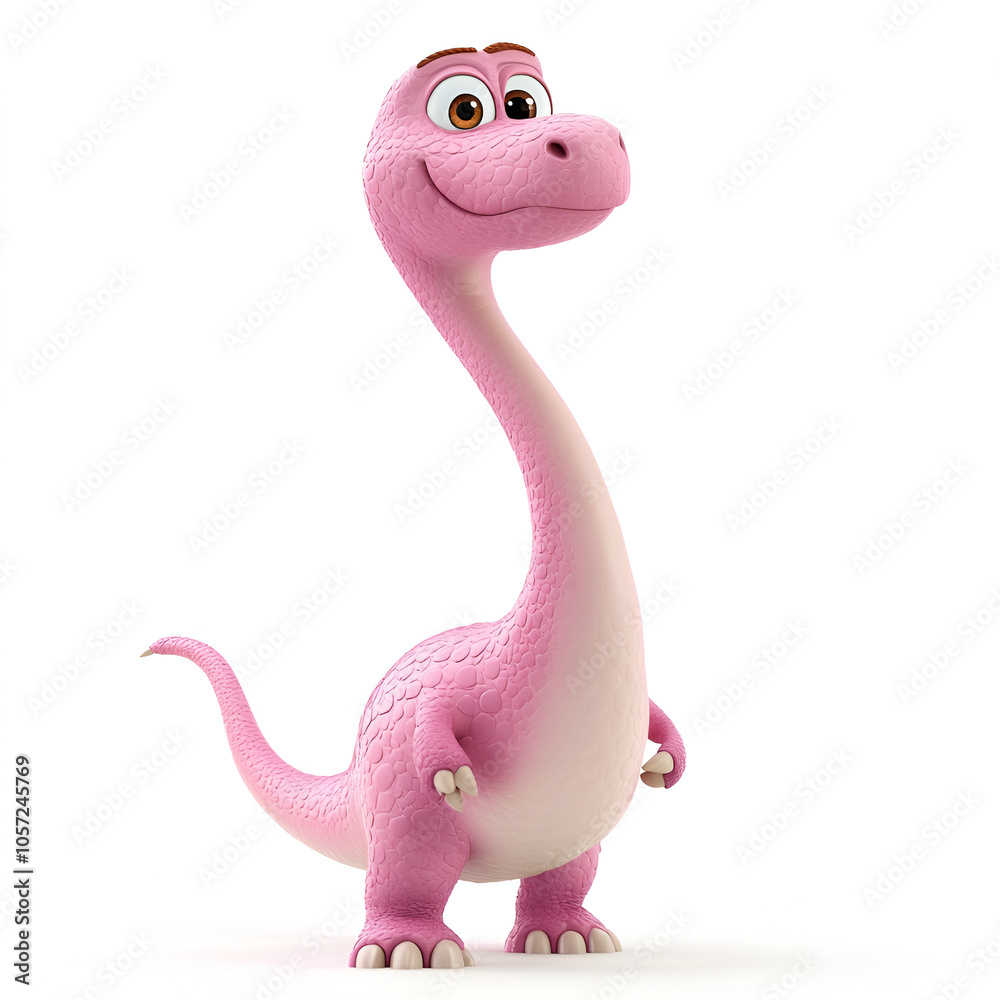 Fototapeta premium an alligator pink dinosaurs , Cute baby smiling dinosaur , Transparent isolated on white background , a maiasaura dinosaur is playfully and very happy