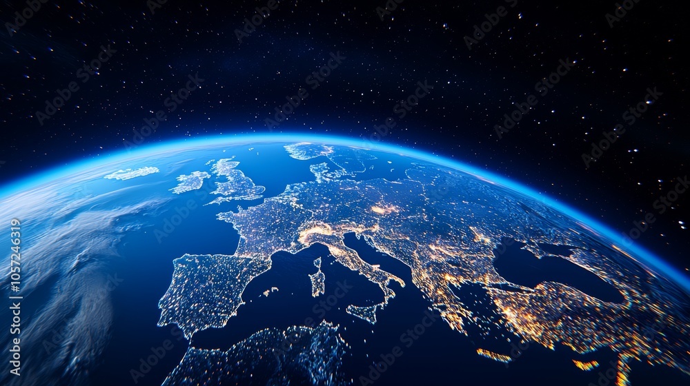 This image shows the interconnectedness and complexity of global economic systems from the air at night.