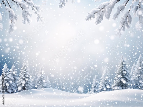 Snowy winter forest scene photo