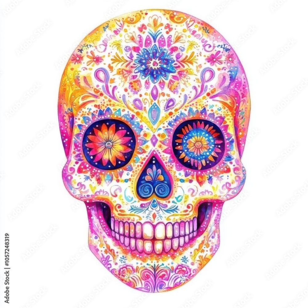 Luminous sugar skull with radiant mandala details Luminous sugar skull with radiant mandala details