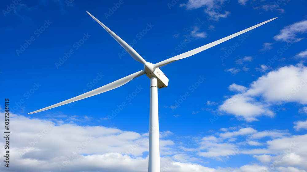 Wind turbine against a blue sky with white clouds. Wind turbine against a blue sky with white clouds.