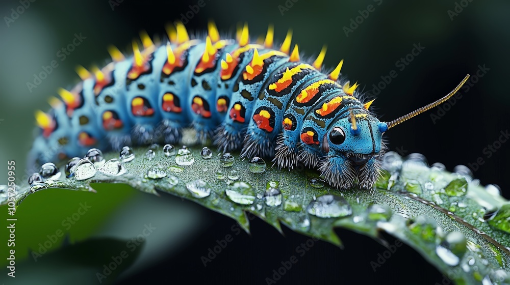 Dewy leaf with Common Mime caterpillar Dewy leaf with Common Mime caterpillar