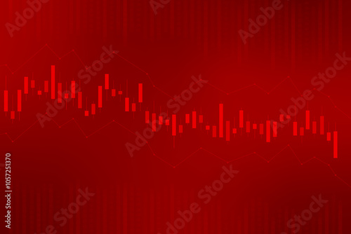 Stock Market Trading Chart On Dark Red Background With Glowing Light. Business Wallpaper. Candlestick. Finance Banner. Graph. Vector Illustration
