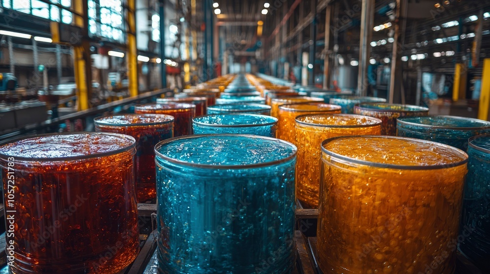 Rows of Industrial Cylinders Filled with Liquid in a Factory Setting Rows of Industrial Cylinders Filled with Liquid in a Factory Setting