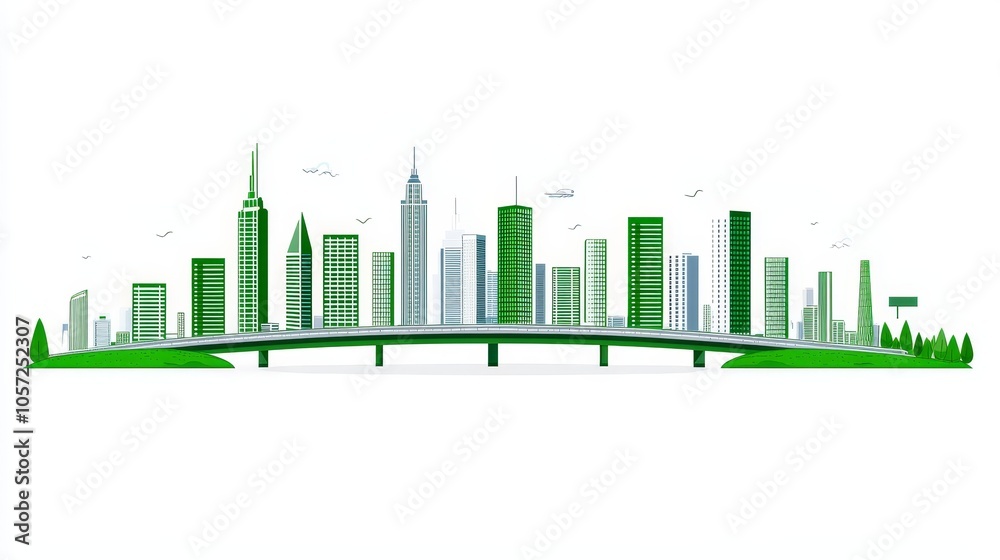 An urban scene depicted with skyscrapers and trees symbolizes the sustainability of the city and the development of eco-friendliness. An urban scene depicted with skyscrapers and trees symbolizes the sustainability of the city and the development of eco-friendliness.