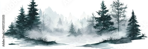 Serene Foggy Forest Watercolor Landscape Illustration