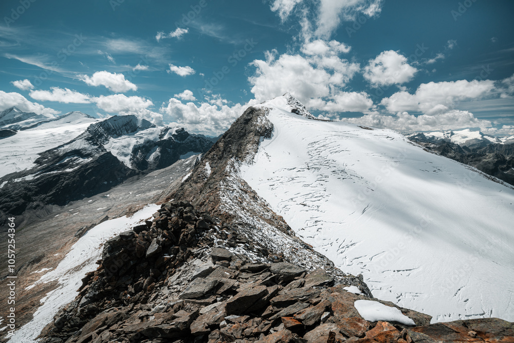 Hocheiser mountain top with glacier in Nationalpark Hohe Tauern, Salzburg Land, Austria