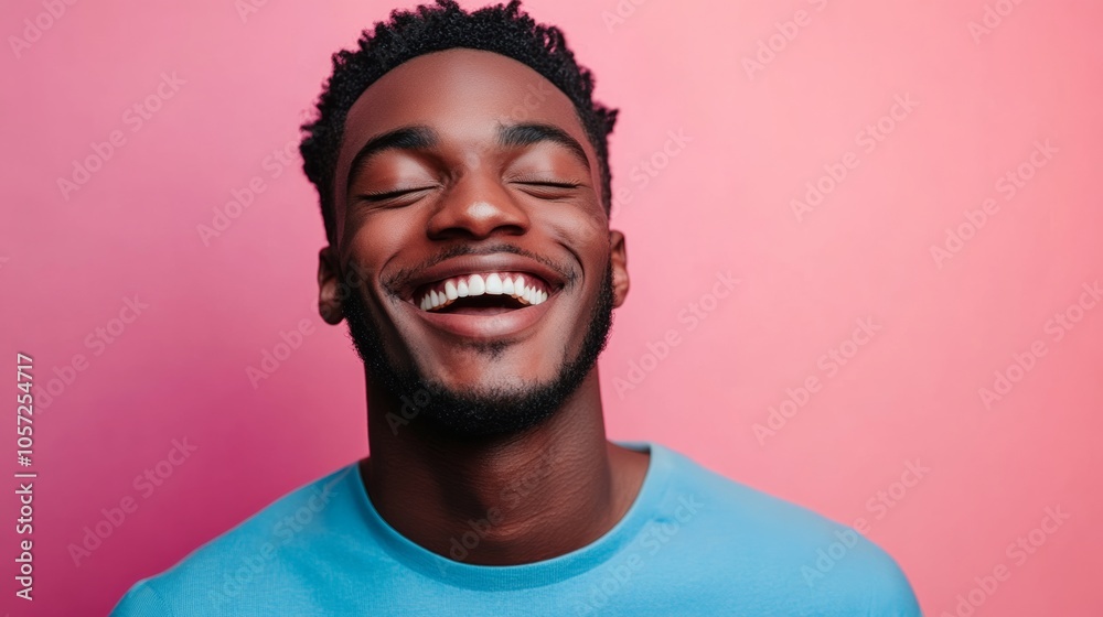 Man with a blue shirt is smiling and has his mouth open. He is wearing a black beard and has a black hair Man with a blue shirt is smiling and has his mouth open. He is wearing a black beard and has a black hair