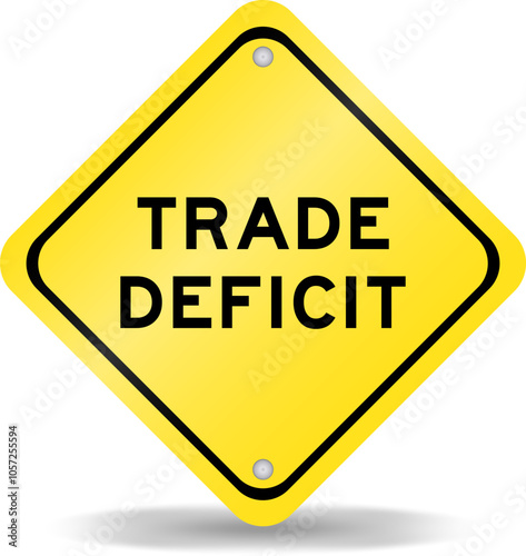 Yellow color transportation sign with word trade deficit on white background